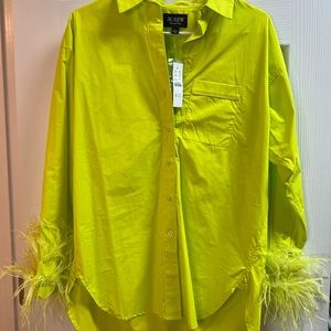 J.Crew Feather Sleeve Blouse Lime Green NWT